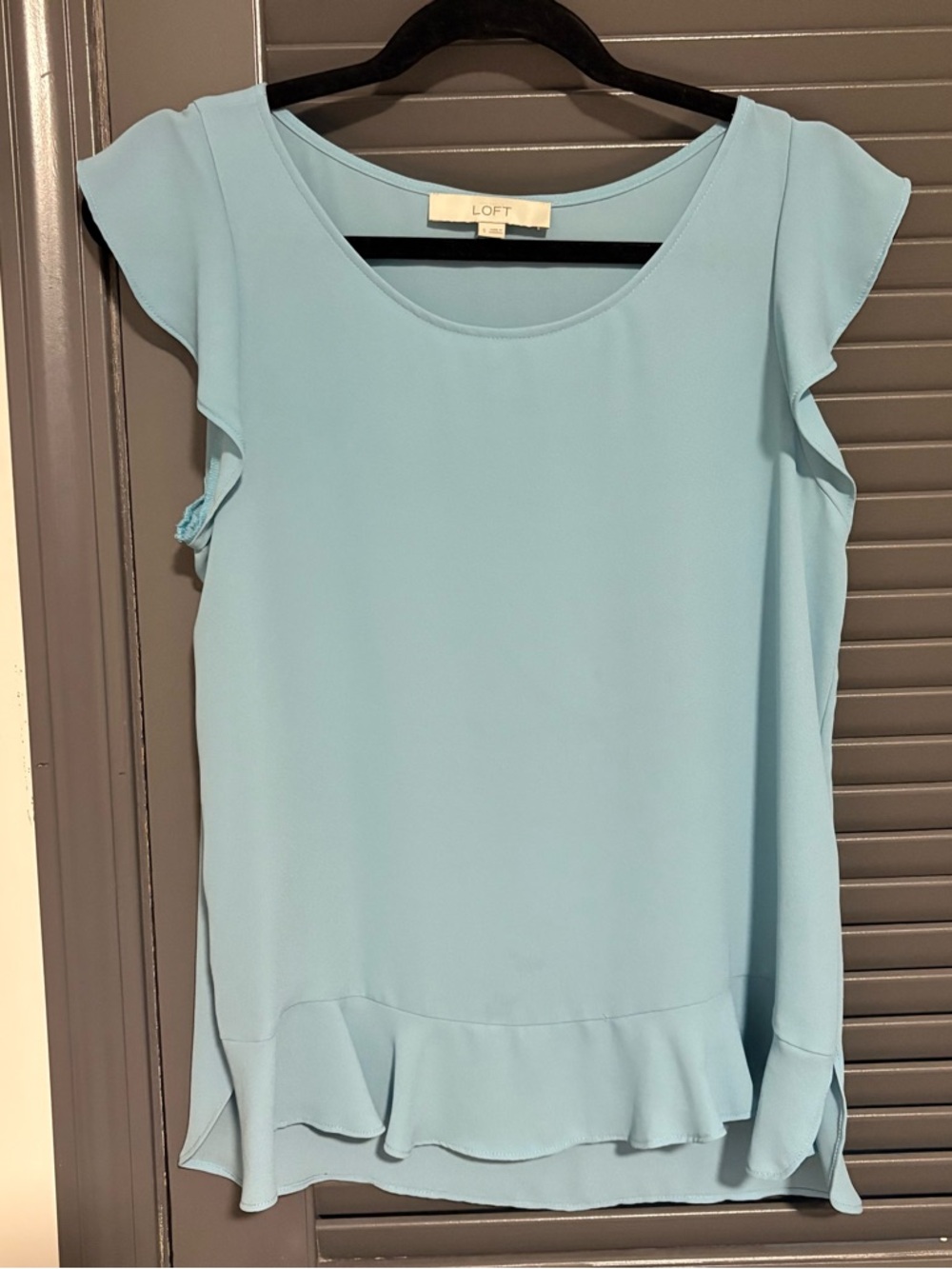 LOFT Sky Blue Ruffle-Hem Cap Sleeve Top